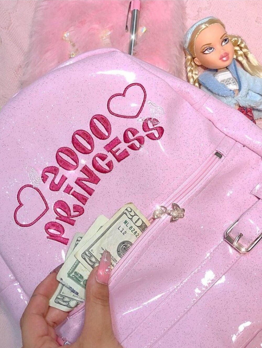 ✨ ICONIC Y2K 2000 PRINCESS Sparkly Pink Mini Backpack COTTON CANDY EUC💅💖